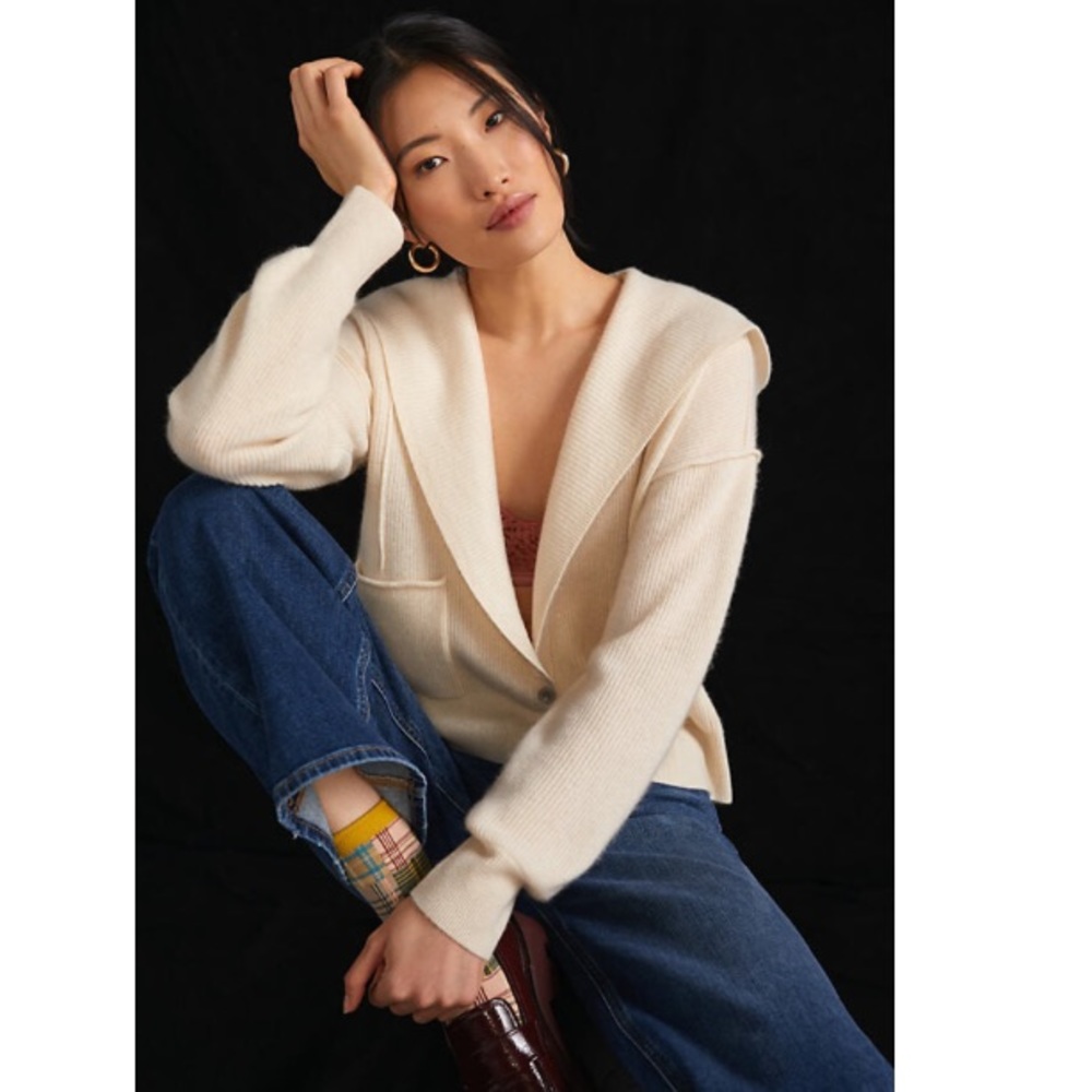 Pilcro Cashmere Cropped Hoodie Cardigan